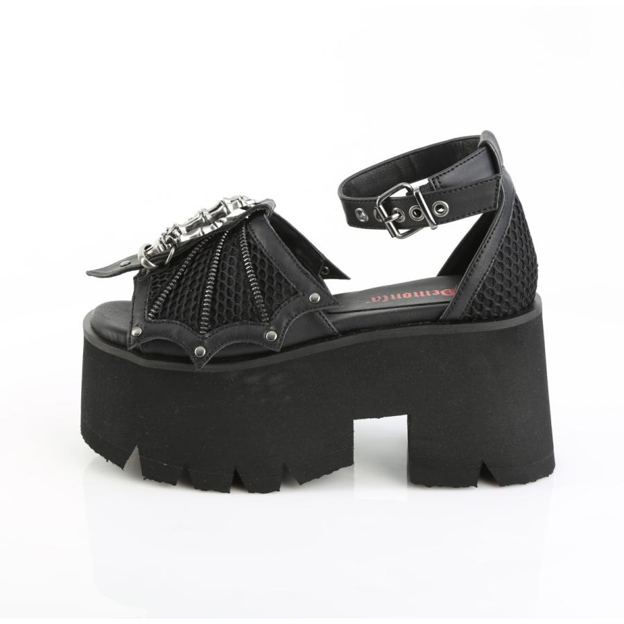 demonia デモニア サンダル 厚底 9cm ヒール チャンキーヒール 黒 ブラック つや消し 合皮 大きいサイズ スタッズ シューズ 靴 レディース メンズ 兼用 取寄 | Pleaser | 02