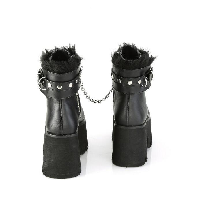 demonia デモニア 厚底 ショートブーツ ブーティ レディース メンズ 9 cm ヒール 太ヒール 編み上げ 黒 ブラック 合皮 ベルト アンクル カフ 大きいサイズ 取寄 | Pleaser | 03