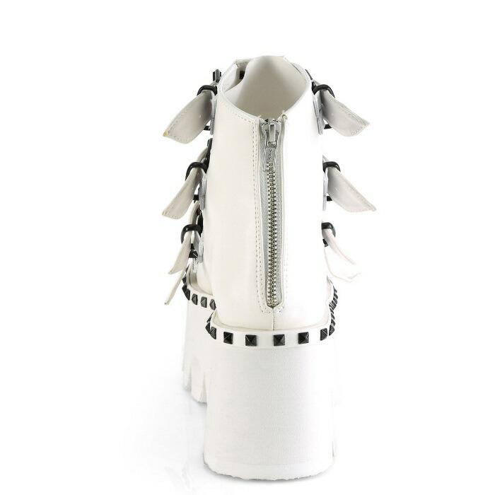ブーツサンダル demonia デモニア 厚底 ショートブーツ レディース メンズ 9 cm ヒール 太ヒール ベルト スタッズ 白 ホワイト つや消し 大きいサイズ 取寄 | Pleaser | 03