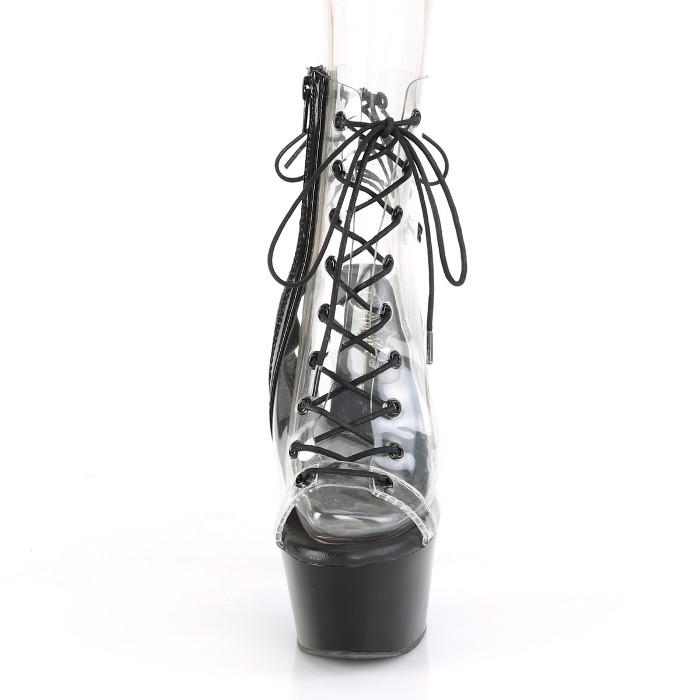 Pleaser プリーザー ブーツサンダル レディース メンズ 厚底 15cm ヒール クリア 黒 ブラック オープントゥ レースアップ ハイヒール 大きいサイズ あり 取寄 | Pleaser | 01