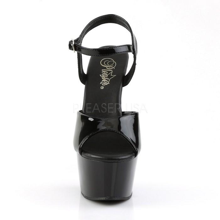 Pleaser プリーザー キャバ ヒール サンダル 厚底 レディース メンズ 厚底 15cm ヒール 黒 ブラック エナメル アンクルストラップ ハイヒール 大きいサイズ 取寄 | Pleaser | 01