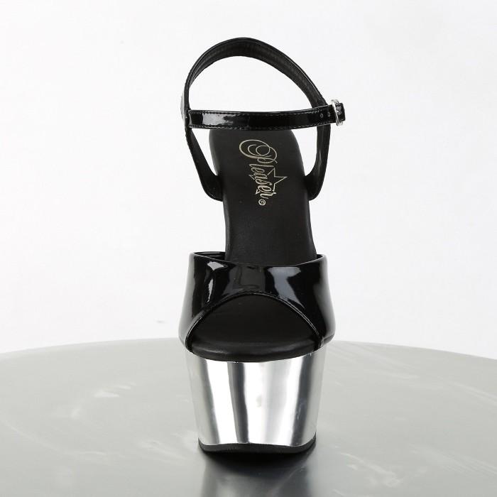 Pleaser プリーザー キャバ ヒール サンダル 厚底 レディース メンズ 厚底 15 cm ヒール 黒 ブラック 銀 シルバー エナメル ハイヒール 大きいサイズ あり 取寄 | Pleaser | 01