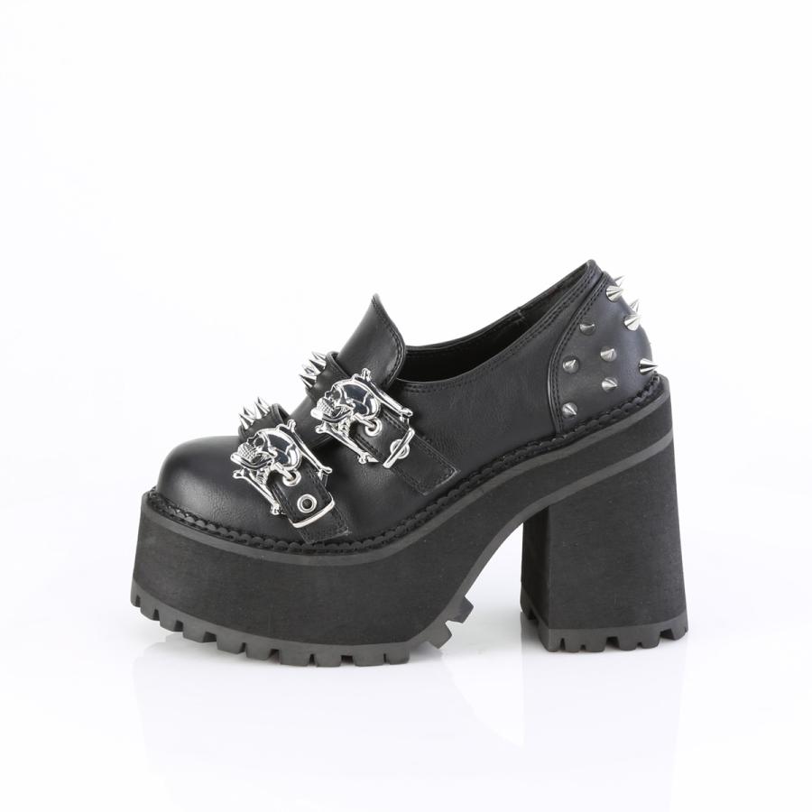 Demonia デモニア 厚底 パンプス 12cm ヒール 黒 ブラック 合皮 フェイクレザー スタッズ パンク ロック V系 ローファー シューズ 靴 レディース メンズ 取寄 | Pleaser | 02