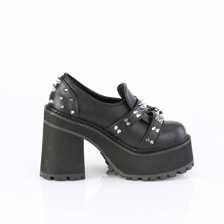 Demonia デモニア 厚底 パンプス 12cm ヒール 黒 ブラック 合皮 フェイクレザー スタッズ パンク ロック V系 ローファー シューズ 靴 レディース メンズ 取寄 | Pleaser | 04