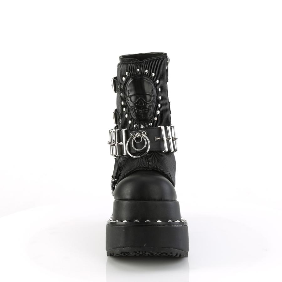 Demonia デモニア ショートブーツ 厚底 ラバーソール 11.5 cm ヒール 黒 ブラック つや消し ベルト スタッズ スカル 大きいサイズ レディース メンズ 取寄 | Pleaser | 01