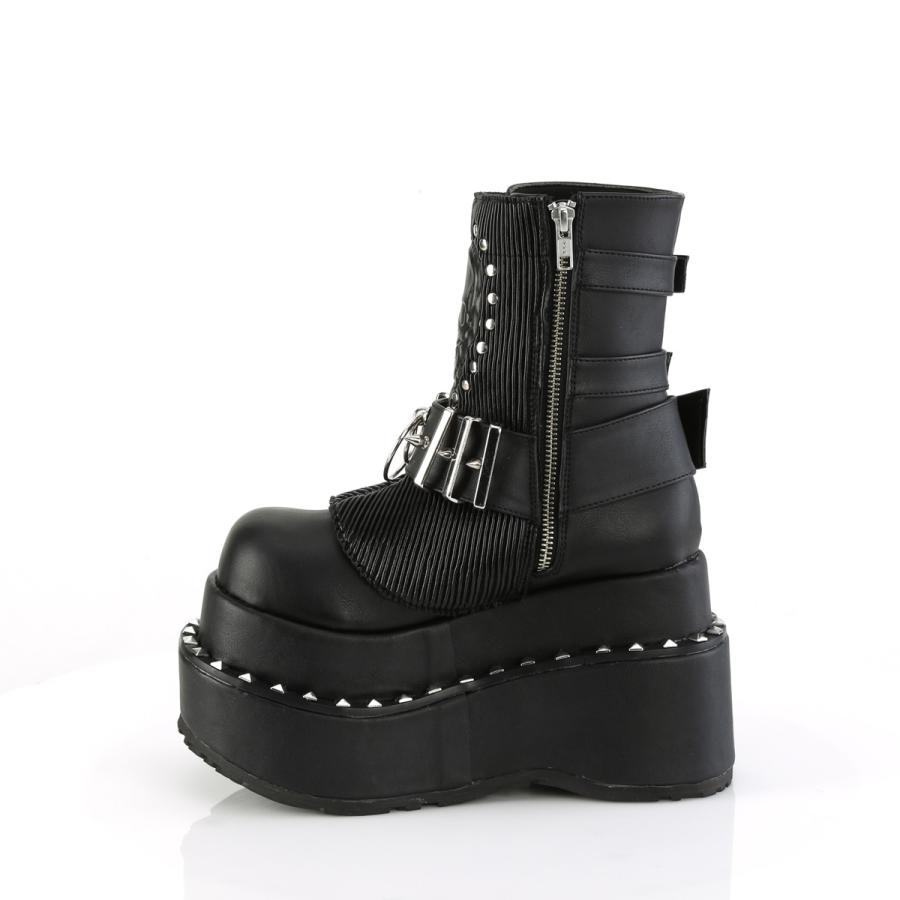 Demonia デモニア ショートブーツ 厚底 ラバーソール 11.5 cm ヒール 黒 ブラック つや消し ベルト スタッズ スカル 大きいサイズ レディース メンズ 取寄 | Pleaser | 02