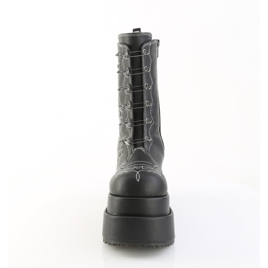 Demonia デモニア 厚底 ブーツ ミドルブーツ ショートブーツ ラバーソール 11.5 cm ヒール 黒 ブラック つや消し ジッパー 大きいサイズ レディース メンズ 取寄 | Pleaser | 01