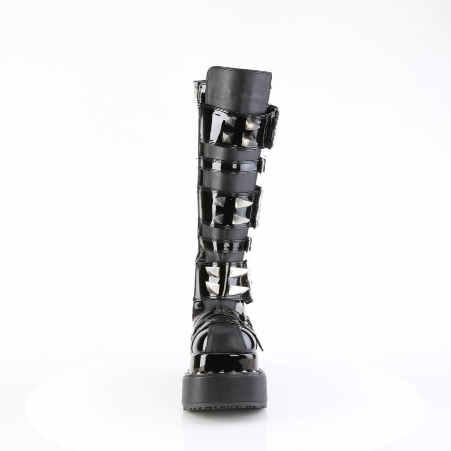 Demonia デモニア 厚底 ブーツ ロングブーツ ラバーソール 11.5 cm ヒール 黒 ブラック つや消し バックル ベルト 靴 大きいサイズ レディース メンズ 取寄 | Pleaser | 01