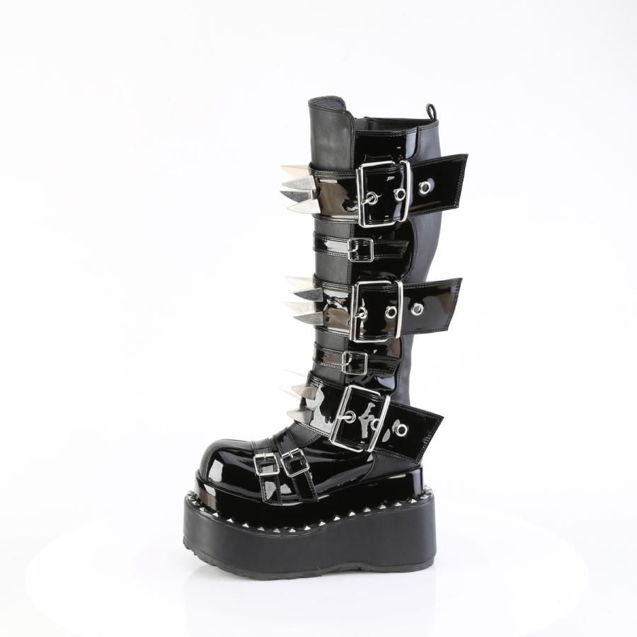 Demonia デモニア 厚底 ブーツ ロングブーツ ラバーソール 11.5 cm ヒール 黒 ブラック つや消し バックル ベルト 靴 大きいサイズ レディース メンズ 取寄 | Pleaser | 02