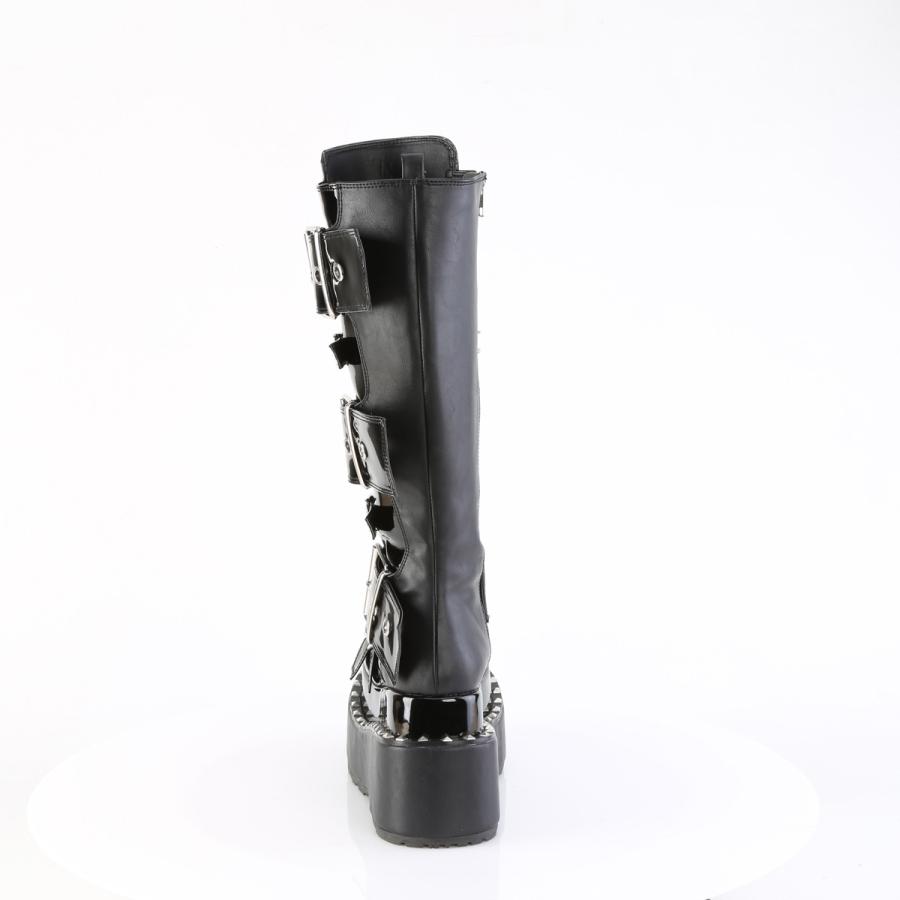 Demonia デモニア 厚底 ブーツ ロングブーツ ラバーソール 11.5 cm ヒール 黒 ブラック つや消し バックル ベルト 靴 大きいサイズ レディース メンズ 取寄 | Pleaser | 03