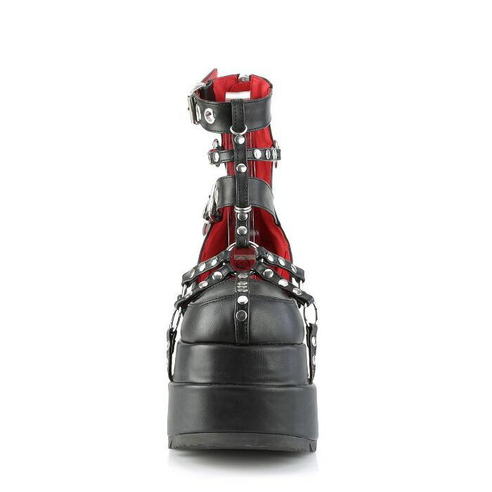 demonia デモニア 厚底 スニーカー ブーティー 11.5 cm ヒール 黒 ブラック 合皮 ベルト リング スタッズ 小さいサイズ 大きいサイズ レディース メンズ 取寄 | Pleaser | 01