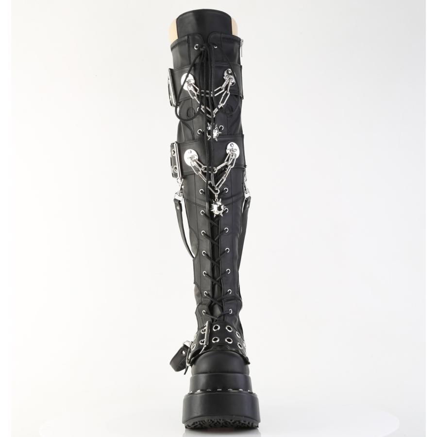 Demonia デモニア 厚底 ニーハイ サイハイ ブーツ ラバーソール 11.5 cm ヒール 黒 ブラック つや消し バックル ベルト 大きいサイズ レディース メンズ 取寄 | Pleaser | 01