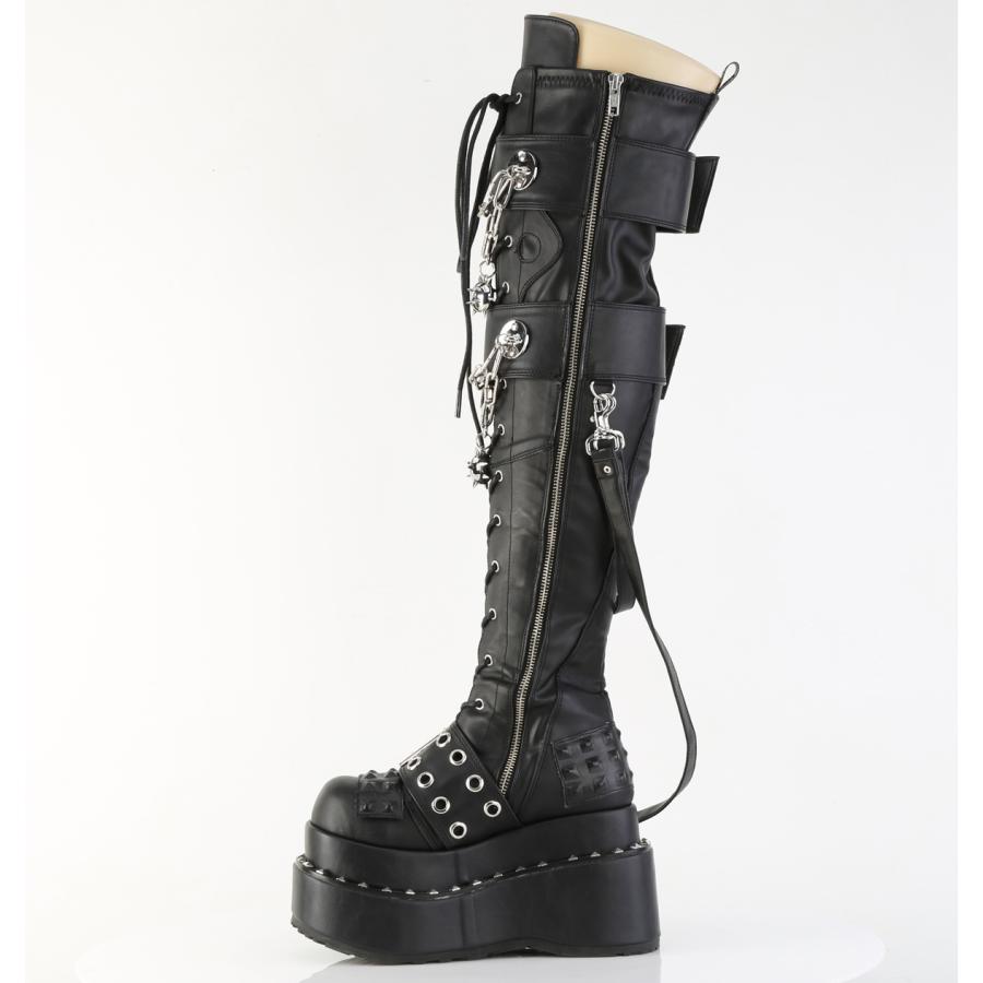 Demonia デモニア 厚底 ニーハイ サイハイ ブーツ ラバーソール 11.5 cm ヒール 黒 ブラック つや消し バックル ベルト 大きいサイズ レディース メンズ 取寄 | Pleaser | 02