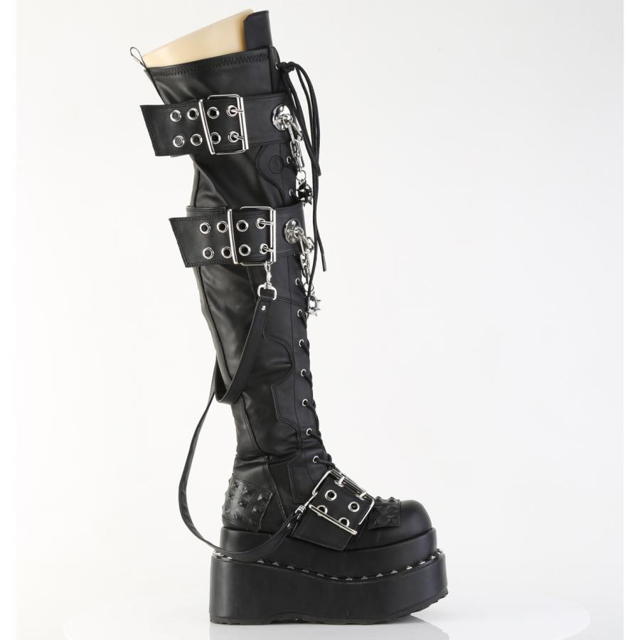 Demonia デモニア 厚底 ニーハイ サイハイ ブーツ ラバーソール 11.5 cm ヒール 黒 ブラック つや消し バックル ベルト 大きいサイズ レディース メンズ 取寄 | Pleaser | 04