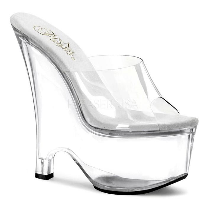 Pleaser プリーザー キャバ ヒール ミュール サンダル クリア ウェッジソール サンダル 厚底 16.5 cm ヒール ハイヒール レディース メンズ 大きいサイズ 取寄 | Pleaser