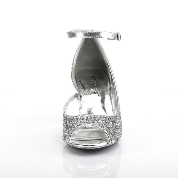 Pleaser プリーザー パンプス キャバ ヒール ピープトゥ アンクルベルト 7.5cm ヒール 銀 シルバー グリッター 大きいサイズ ハイヒール レディース メンズ 取寄 | Pleaser | 01