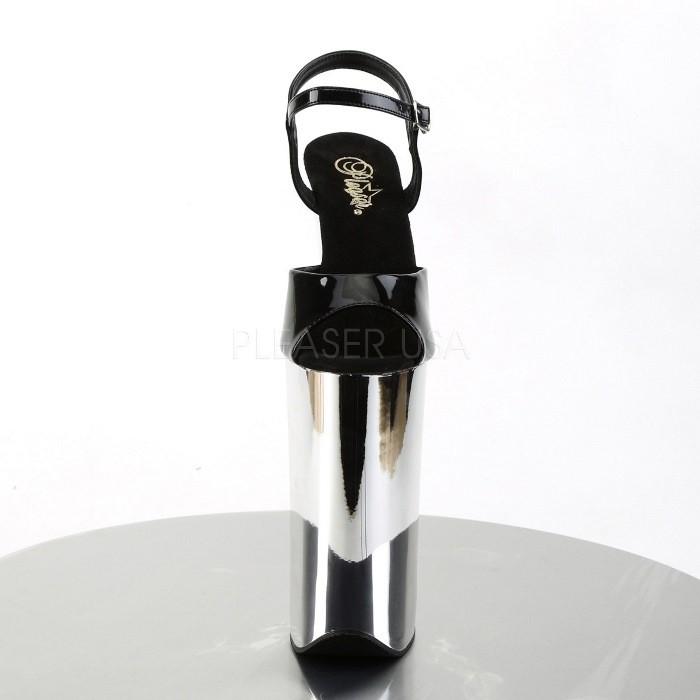 Pleaser プリーザー サンダル 25.5 cm ヒール 高め ハイヒール ピンヒール エナメル 黒 ブラック 銀 シルバー クロム 厚底 靴 超厚底 シューズ ストラップ 取寄 | Pleaser | 01