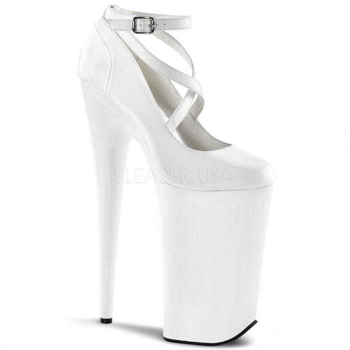 特価品 Pleaser プリーザー パンプス 25 5 Cm ヒール ハイヒール ピンヒール エナメル 白 ホワイト 厚底 超厚底 ポインテッドトゥ アンクルベルト 大きいサイズ 取寄 期間限定スペシャル Www Superavila Com