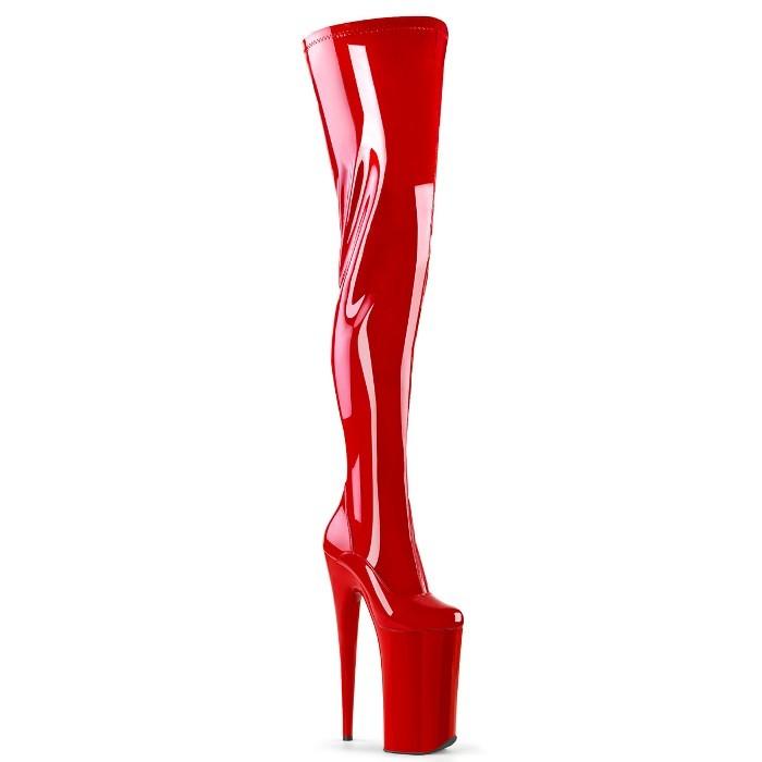 Pleaser プリーザー ニーハイブーツ サイハイブーツ 25.5 cm ヒール 厚底 ハイヒール ピンヒール エナメル 赤 レッド ジッパー ストレッチ 大きいサイズ 取寄 | Pleaser