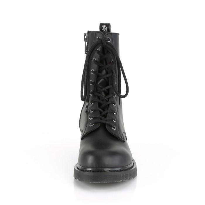 demonia デモニア ミドルブーツ フラットヒール 3 cm ヒール 黒 ブラック 合皮 つや消し 編み上げ レースアップ 大きいサイズ コンバットブーツ 靴 メンズ 取寄 | Pleaser | 01