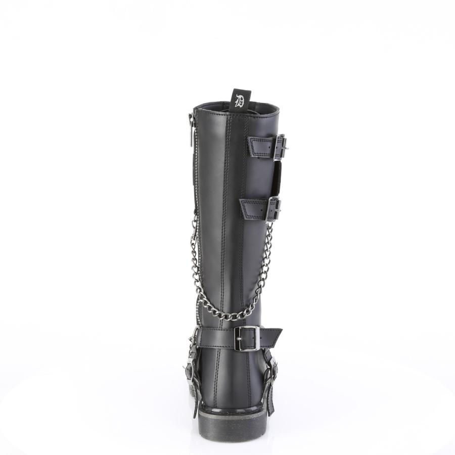 demonia デモニア 厚底 ブーツ メンズ ロングブーツ コンバットブーツ 3cm ヒール 黒 つや消し レースアップ ベルト バックル スタッズ チェーン 取寄 | Pleaser | 03