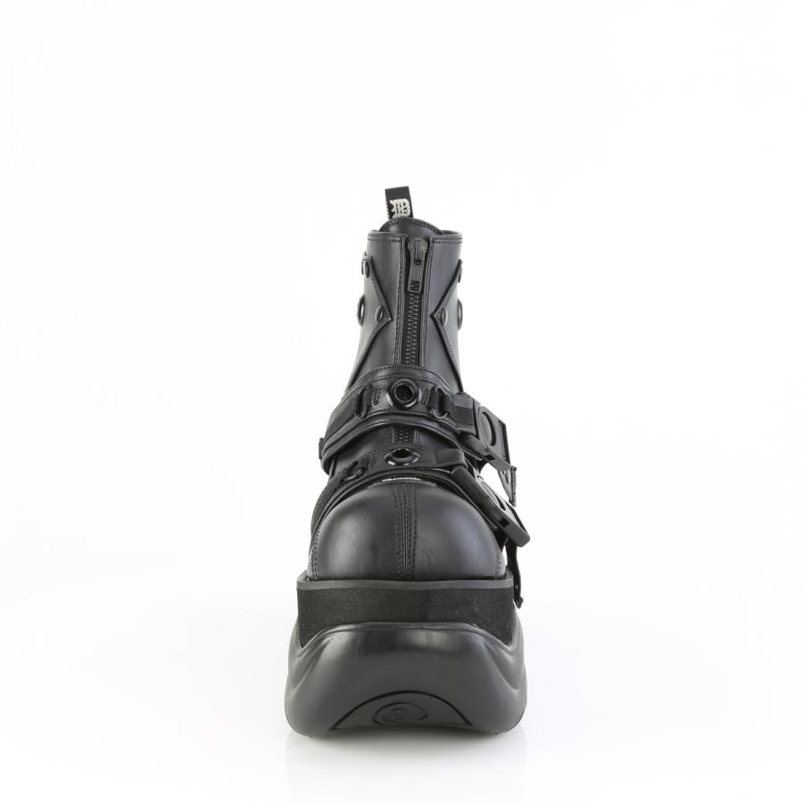 Demonia デモニア 厚底スニーカー 7.5cmヒール 黒 バックル ジッパー メンズ 男女兼用 大きいサイズ対応 パンク ゴシック ライブ用 BOXER-60 即納 取寄 | Pleaser | 01
