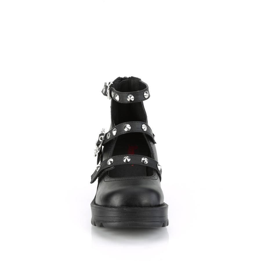 Demonia デモニア パンプス 厚底 7cm ヒール 黒 ブラック ストラップ チャンキーヒール 大きいサイズ パンク V系 ゴシック ゴスロリ 靴 レディース メンズ 取寄 | Pleaser | 01