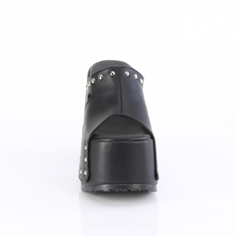 demonia デモニア サンダル 厚底 13cm ヒール 黒 ブラック つや消し 合皮 スタッズ チャンキーヒール ミュール パンク ゴスロリ 靴 レディース メンズ 取寄 | Pleaser | 01