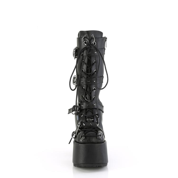 demonia デモニア 厚底 ブーツ ショートブーツ ミドルブーツ 13cm ヒール 黒 ブラック つや消し ベルト 編み上げ レースアップ 原宿系 レディース メンズ 取寄 | Pleaser | 01