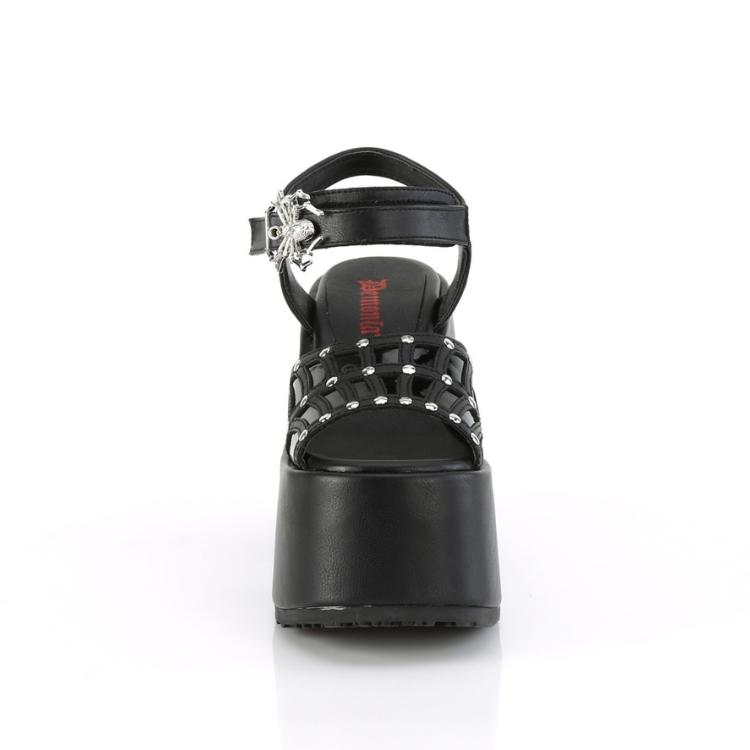 demonia デモニア サンダル 厚底 13cm ヒール 黒 ブラック つや消し 合皮 スタッズ チャンキーヒール パンク ゴスロリ シューズ 靴 レディース メンズ 取寄 | Pleaser | 01