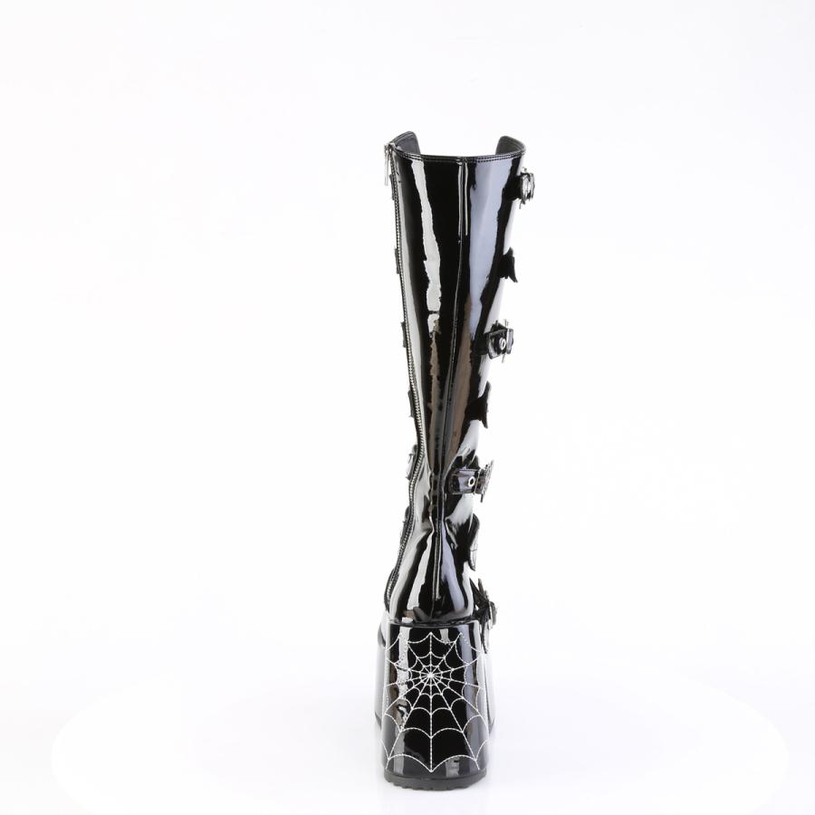 demonia デモニア ロングブーツ 厚底 ブーツ 13cm ヒール 黒 エナメル ベルト ジッパー 大きいサイズ 厚底靴 フロントオープン ステッチ レディース メンズ 取寄 | Pleaser | 03