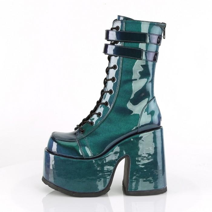 demonia デモニア ショートブーツ 厚底 13 cm ヒール 紫 パープル 緑 グリーン エナメル レースアップ 大きいサイズ チャンキーヒール レディース メンズ 取寄 | Pleaser | 02