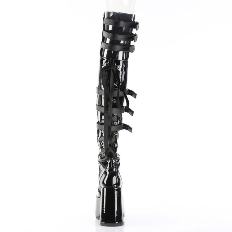demonia デモニア 厚底 ブーツ ニーハイブーツ サイハイブーツ 13cm ヒール 黒 ブラック エナメル ベルト レースアップ パンク 靴 レディース メンズ 取寄 | Pleaser | 03