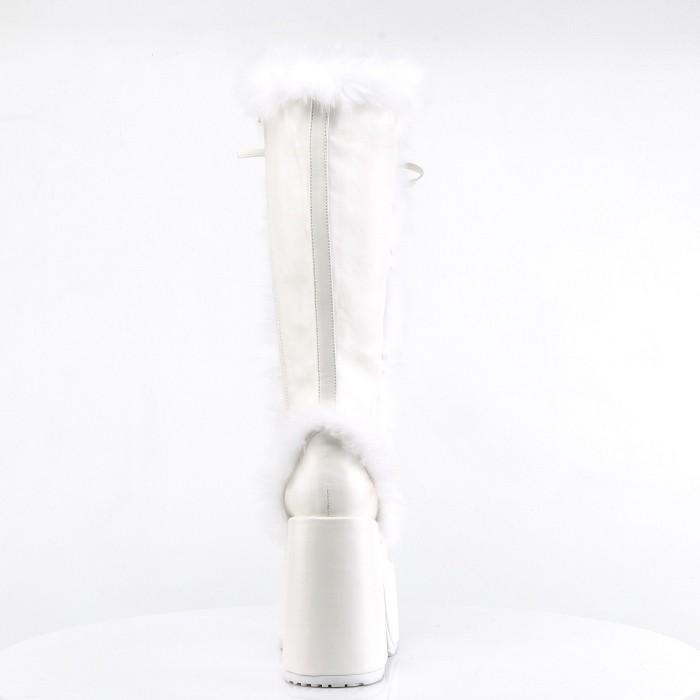 demonia デモニア ロングブーツ 厚底 13cm ヒール 白 ホワイト つや消し 編み上げ ジッパー 大きいサイズ 厚底靴 フェイクファー シューズ CAMEL-311 取寄 | Pleaser | 03