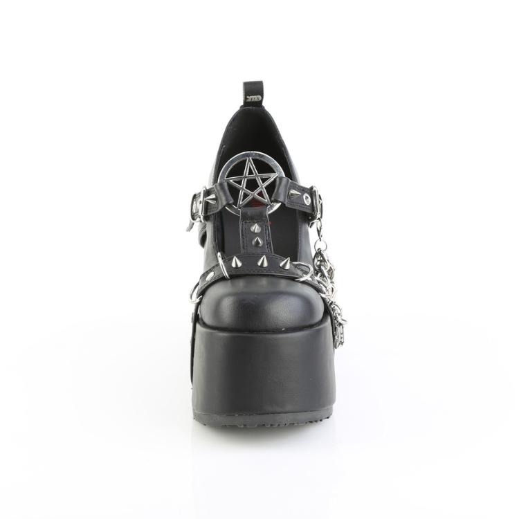 demonia デモニア パンプス 厚底 ローファー 13cm ヒール 黒 ブラック 合皮 Tストラップ スタッズ 厚底靴 シューズ パンク ゴスロリ 韓国 原宿系 CAMEL-33 取寄 | Pleaser | 01