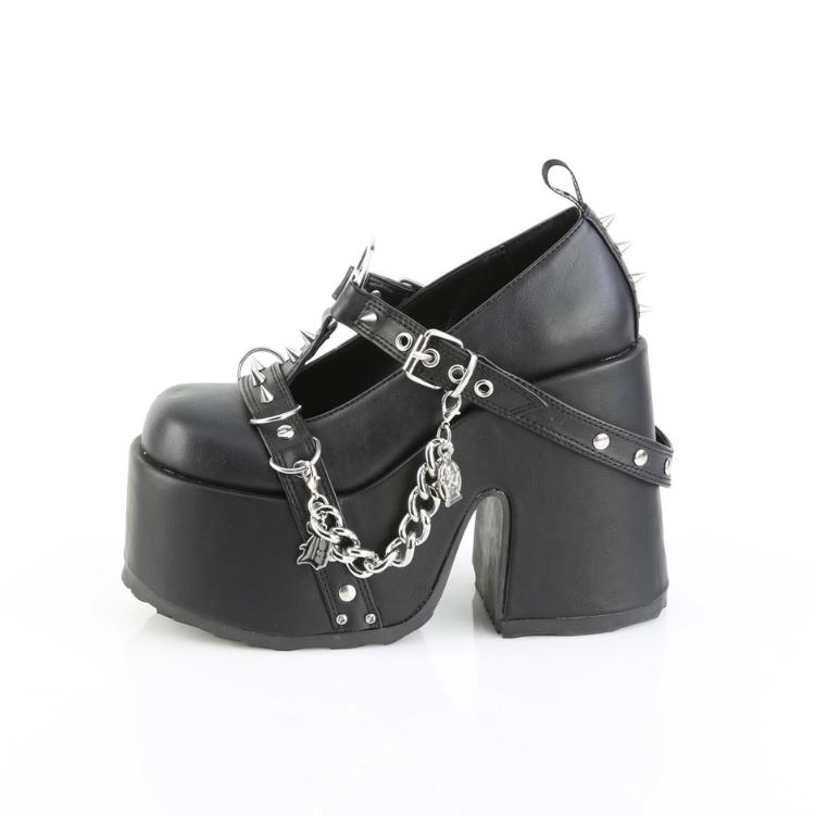 demonia デモニア パンプス 厚底 ローファー 13cm ヒール 黒 ブラック 合皮 Tストラップ スタッズ 厚底靴 シューズ パンク ゴスロリ 韓国 原宿系 CAMEL-33 取寄 | Pleaser | 02