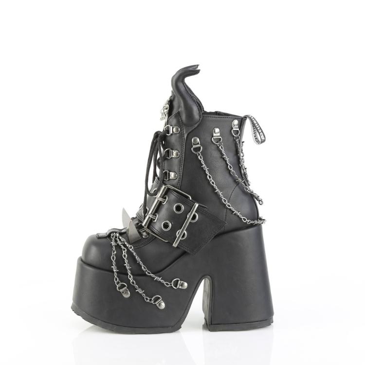 demonia デモニア 厚底 ブーツ ショートブーツ 厚底 13cm ヒール 黒 ブラック つや消し 編み上げ レースアップ チャンキーヒール 厚底靴 ゴスロリ CAMEL-64 取寄 | Pleaser | 02