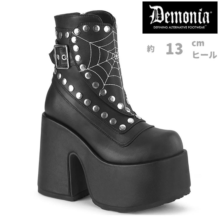 demonia デモニア 厚底 ショートブーツ ミドルブーツ 13cm ヒール 黒 ブラック つや消し スタッズ ロック パンク ゴシック ライブ 用 靴 シューズ CAMEL-70 取寄 | Pleaser