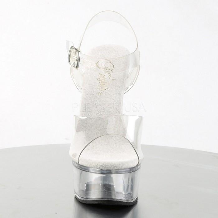 Pleaser プリーザー サンダル 厚底 クリア 15 cm ヒール レディース メンズ ラインストーン アンクルストラップ ハイヒール 大きいサイズ 靴 メタルヒール 取寄 | Pleaser | 01