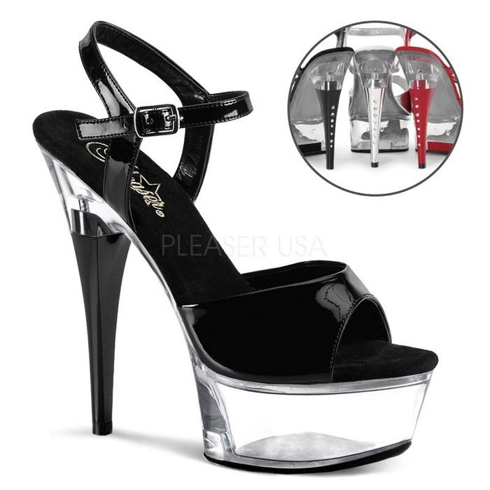 Pleaser プリーザー サンダル 厚底 クリア 黒 ブラック エナメル 15 cm ヒール レディース メンズ ラインストーン ストラップ ハイヒール 大きいサイズ 取寄 | Pleaser