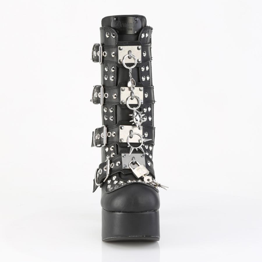 demonia デモニア 厚底 ブーツ ショートブーツ アンクルブーツ 11.5cm ヒール 黒 ブラック つや消し ベルト ジッパー チャンキーヒール 靴 CHARADE-118 取寄 | Pleaser | 01