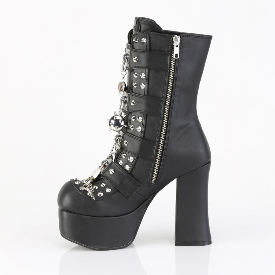 demonia デモニア 厚底 ブーツ ショートブーツ アンクルブーツ 11.5cm ヒール 黒 ブラック つや消し ベルト ジッパー チャンキーヒール 靴 CHARADE-118 取寄 | Pleaser | 02