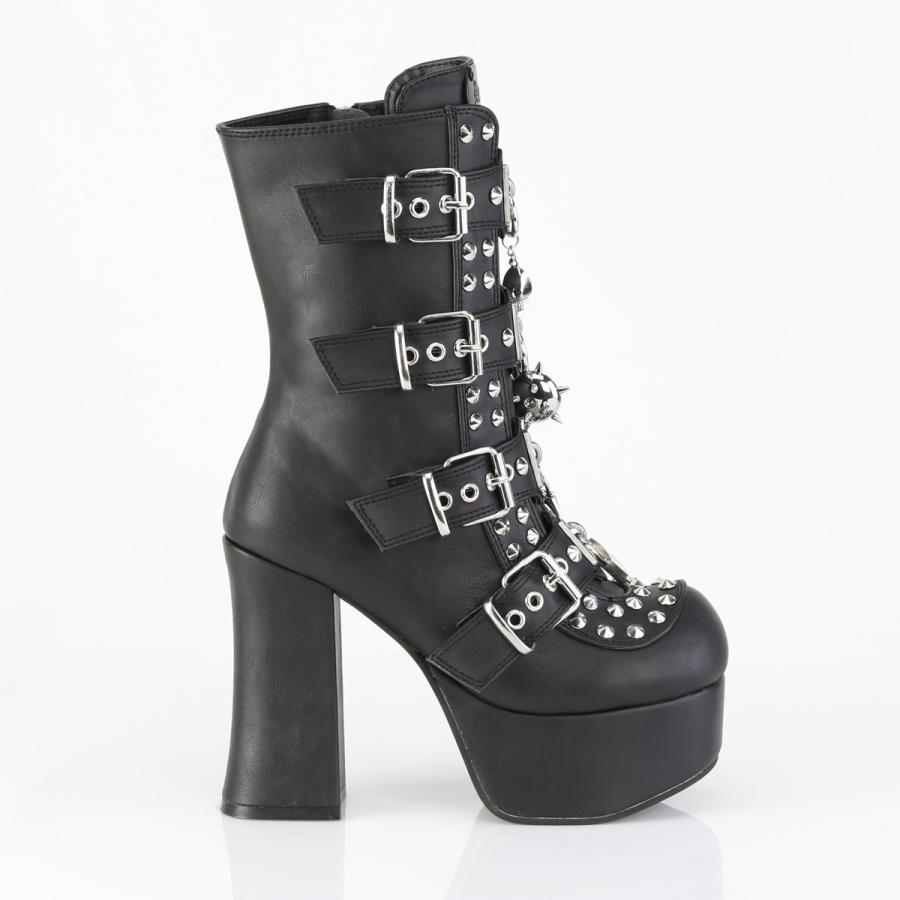 demonia デモニア 厚底 ブーツ ショートブーツ アンクルブーツ 11.5cm ヒール 黒 ブラック つや消し ベルト ジッパー チャンキーヒール 靴 CHARADE-118 取寄 | Pleaser | 04
