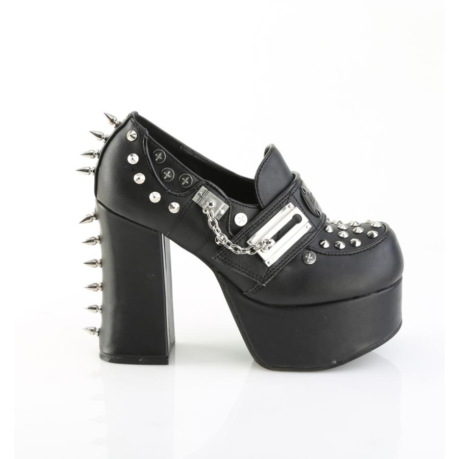 demonia デモニア 厚底 ローファー パンプス 11cm 12cm ヒール 黒 ブラック 合皮 厚底シューズ パンク ロック ゴスロリ 韓国 原宿系 V系 靴 CHARADE-32 取寄 | Pleaser | 04