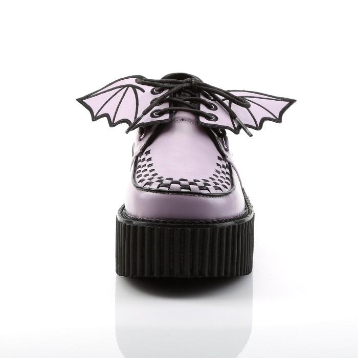 demonia デモニア クリーパーシューズ 厚底 ラバーソール 7.5cm ヒール ラベンダー バットウィング 編み上げ レースアップ 大きいサイズ レディース メンズ 取寄 | Pleaser | 01