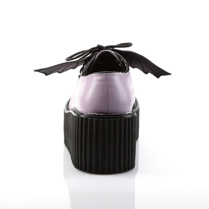 demonia デモニア クリーパーシューズ 厚底 ラバーソール 7.5cm ヒール ラベンダー バットウィング 編み上げ レースアップ 大きいサイズ レディース メンズ 取寄 | Pleaser | 03