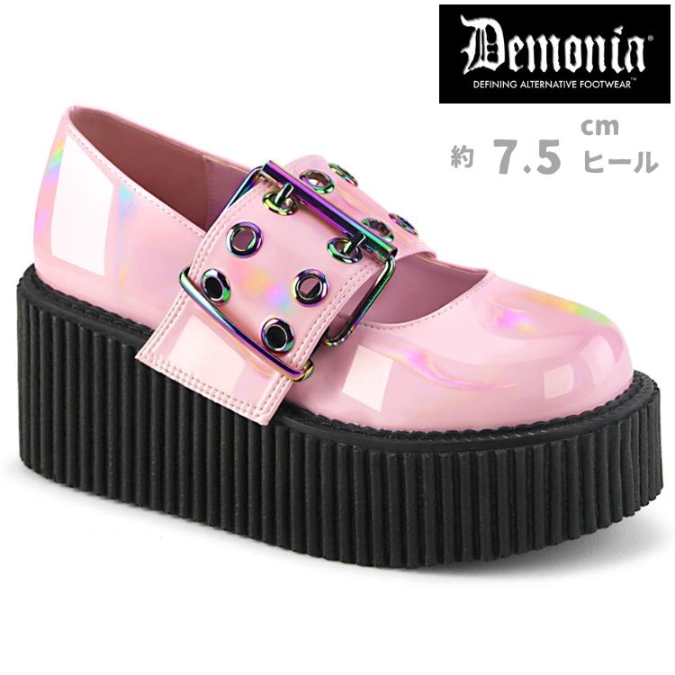 demonia デモニア クリーパー シューズ 厚底 7.5cm ヒール ピンク ホログラム バックルストラップ ゴスロリ ゴシック コーデ 靴 レディース CREEPER-205 取寄 | Pleaser