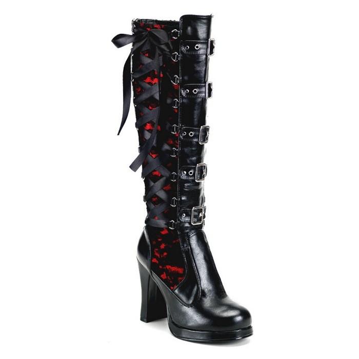 demonia デモニア ロングブーツ 10 cm ヒール 黒 ブラック 合皮 赤 