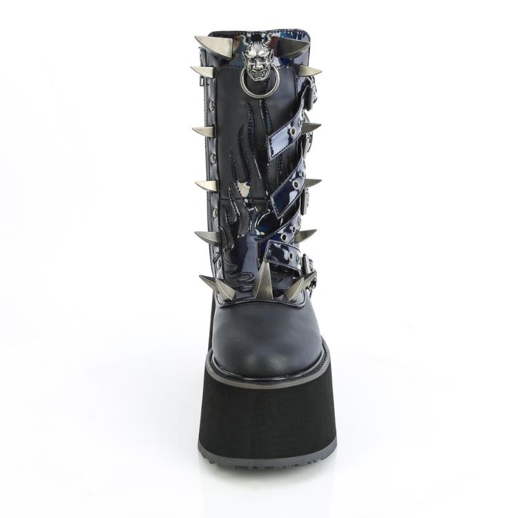 demonia デモニア 厚底 ブーツ ショートブーツ ミドルブーツ 厚底 9cm ヒール 黒 つや消し 合皮 ベルト スタッズ 大きいサイズ シューズ 靴 DAMNED-156 取寄 | Pleaser | 01