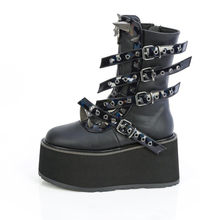demonia デモニア 厚底 ブーツ ショートブーツ ミドルブーツ 厚底 9cm ヒール 黒 つや消し 合皮 ベルト スタッズ 大きいサイズ シューズ 靴 DAMNED-156 取寄 | Pleaser | 02